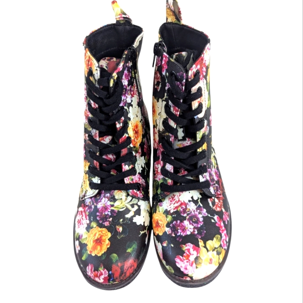 Mia Kids Big Girl's Giuletta Boots Lace Up Black Multi Floral...Size 5 - Picture 3 of 7